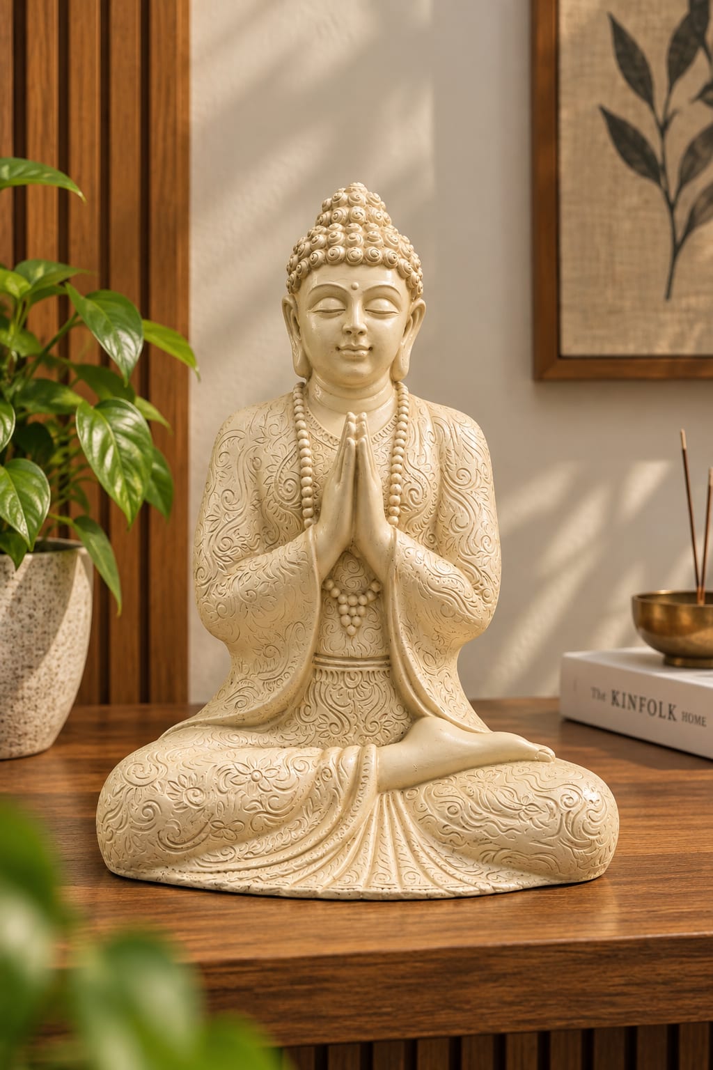 Ivory Serenity Prayer Buddha Sculpture