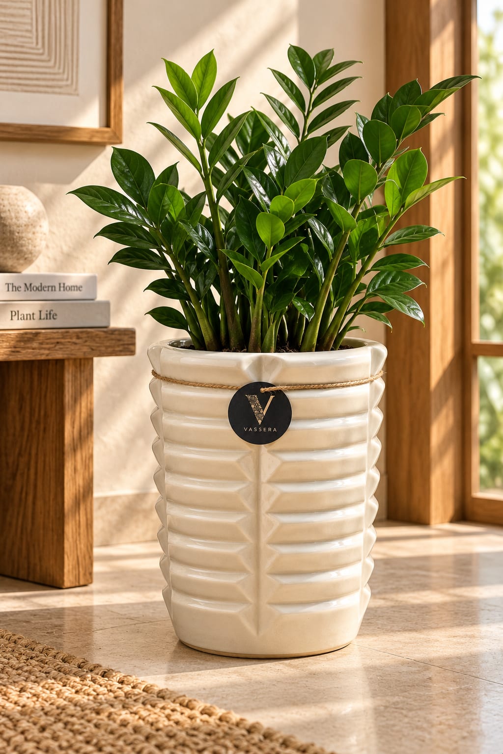 Ivory Chevron Ridge Ceramic Planter
