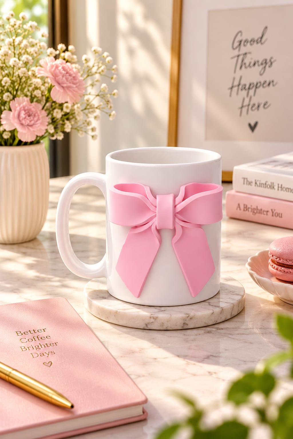 Rosé Ribbon Ceramic Mug